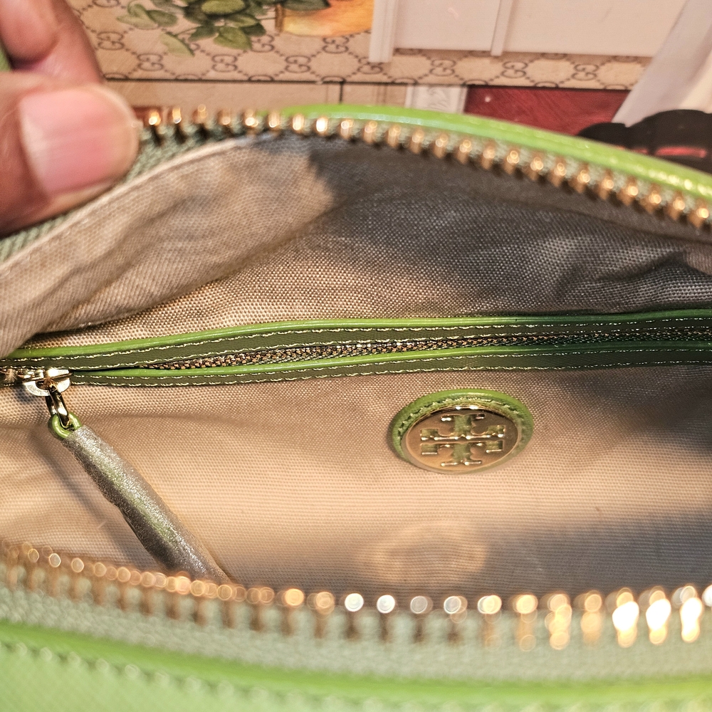 Tory Burch Riviera Green Wicker Print Leaf  Patterned Women's Satchel Bag - Picture 12 of 16
